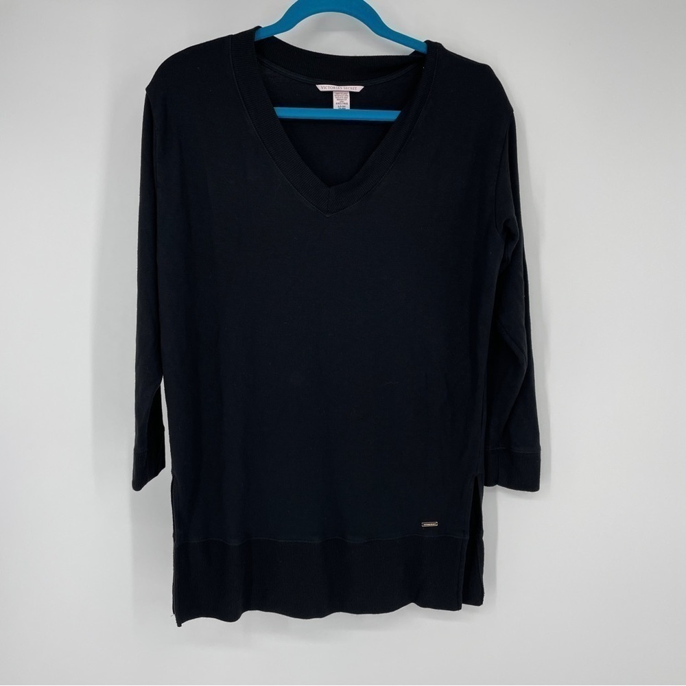 Victoria's Secret S Black V-Neck Long Sleeve Modal Pullover Tunic Sweater Top